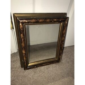 Vintage Mirror Gilt Ornate Etched Wood Inlay Frame 12x12x3 Home Decor Style
